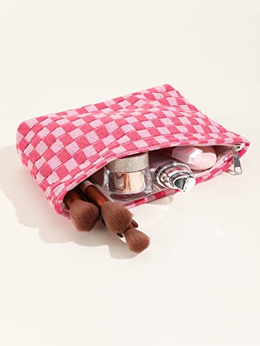 Dalulu Green & White Y2K Checkered Makeup Bag - Large Capacity Travel Organizer