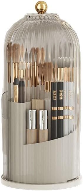 Concealed Toothbrush Holder - 360° Rotating Makeup Brush Organizer | Clear Dustproof Design for Bathroom Countertop (White)