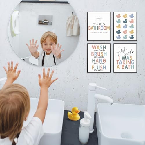 Rubber Duck Kids Bathroom Wall Art Set - 4 Prints (8x10 Unframed)