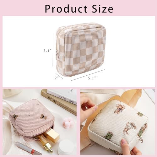 Cute Small Corduroy Zipper Makeup Bag - 09Beige Checker