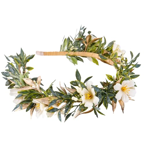 Beige Fairy Flower Crown Headband Handmade Bohemian Floral Headpiece for Weddings & Events