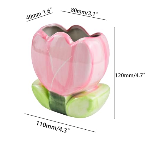 Pink Tulip Ceramic Cosmetic Storage Box - Makeup Brush Holder
