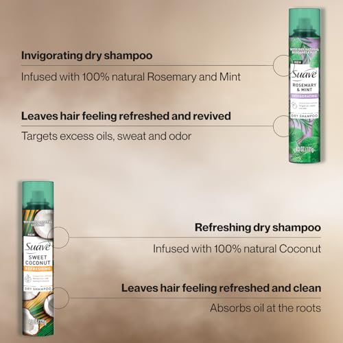 Suave Dry Shampoo Spray Variety 2-Pack: Rosemary Mint & Sweet Coconut