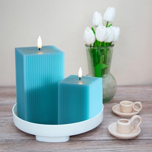 Turquoise Blue Flameless LED Candles with Remote Control - Set of 2