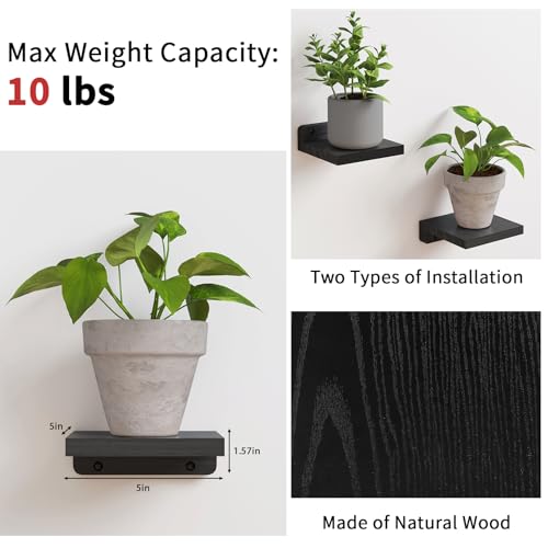 Fixwal Set of 4 Small Black Floating Shelves - 5 Inch Wood Wall Decor