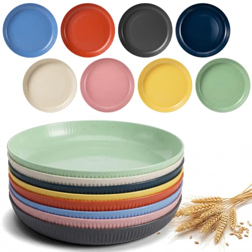 8-Pack Unbreakable Wheat Straw Dinner Plates - 8.7-Inch, Eco-Friendly