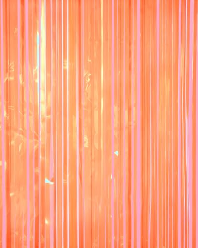 Orange Fringe Curtains - 2 Pack Foil Backdrop for Parties