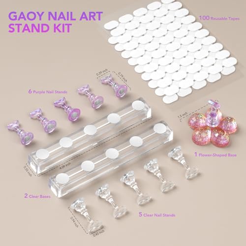GAOY Nail Stand Set for Press On Nails - 2 Bases & 100 Tapes