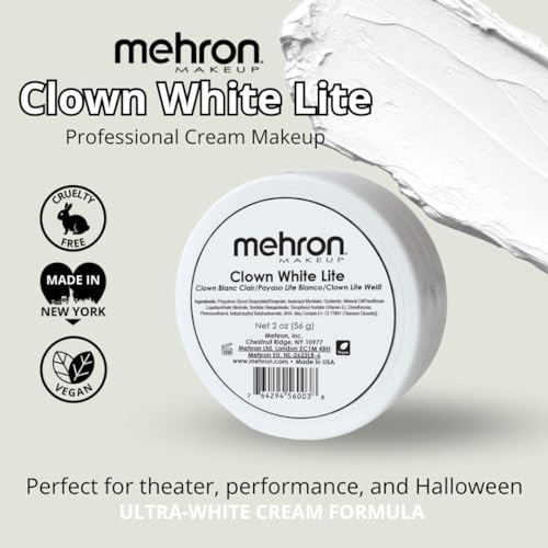 Mehron Makeup Clown White Lite - 2.25 oz Vegan Cream Face Paint