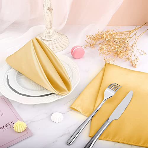 Aneco 16 Pack Gold Satin Napkins - 17x17 Inch for Weddings & Parties