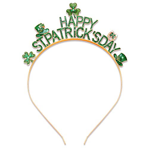 CEALXHENY St. Patrick's Day Shamrock Headband with Glitter Rhinestones