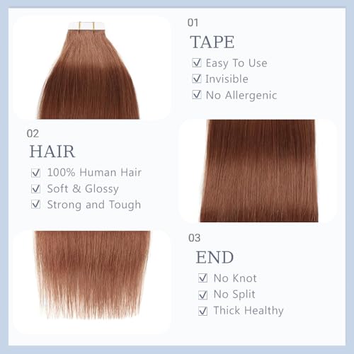 Lakaisa Reddish Brown Tape in Hair Extensions 16 Inch #33 Copper Red Straight Reusable Seamless Remy Hair 40g 10Pcs