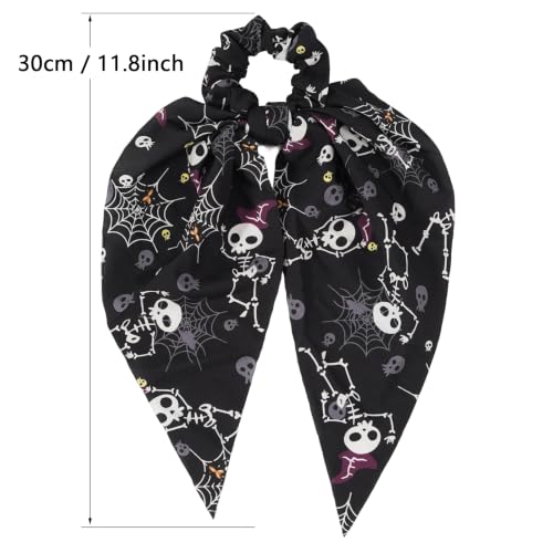 Halloween Hair Scrunchies Set - 4 Pcs with Ribbon Bow, Color 34