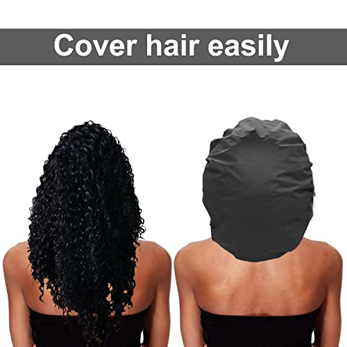 ELEBOX 4-Pack Premium Extra Large Shower Cap Jumbo 15 inch - Waterproof Spa/Braids Bonnets (Black, Blue, Gray, Red)
