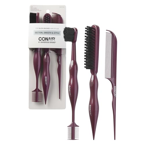 Conair 3-Piece Slick Back Hair Styling Comb Set for Sleek Hair & Edges
