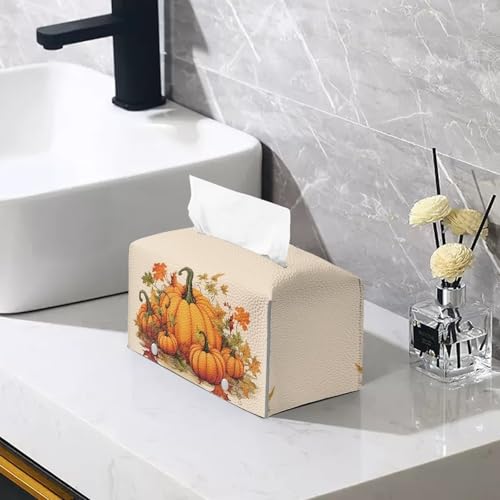 Fall Pumpkin Tissue Box Cover - PU Leather Rectangle Holder
