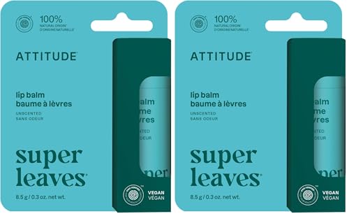 ATTITUDE Unscented Lip Balm Pack of 2 - Vegan, Nourishing Shea & Coconut Oils