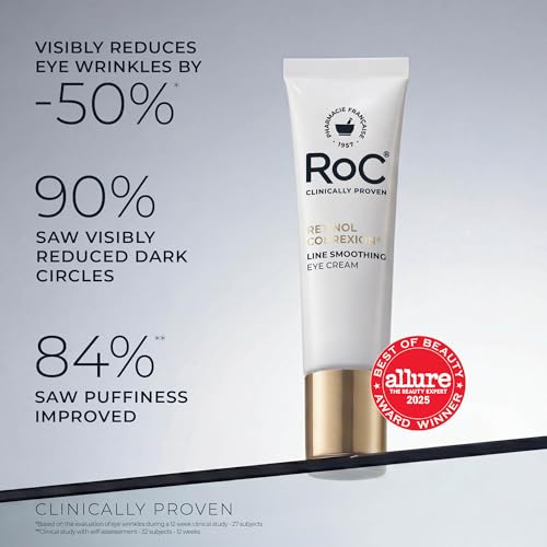 RoC Retinol Correxion Under Eye Cream for Dark Circles & Puffiness, Daily Wrinkle Cream, Anti Aging Skin Care Treatment Women and Men, 0.5 oz (Packaging May Vary)