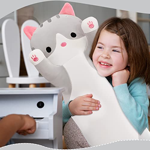 Long Cat Plush Pillow - 19.7in Soft Kawaii Stuffed Animal