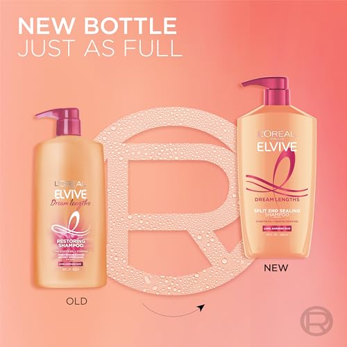 L'Oreal Paris Elvive Dream Lengths Shampoo and Conditioner Set, Seals Split Ends, Hydrating & Strengthening Hair Repair, Fine Castor Oil and Vitamins B3 and B5, 56 Fl Oz Set