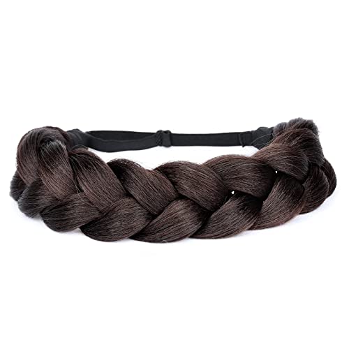 Brunette Brown Braided Headband - Thick Shaggy Synthetic Hairpiece