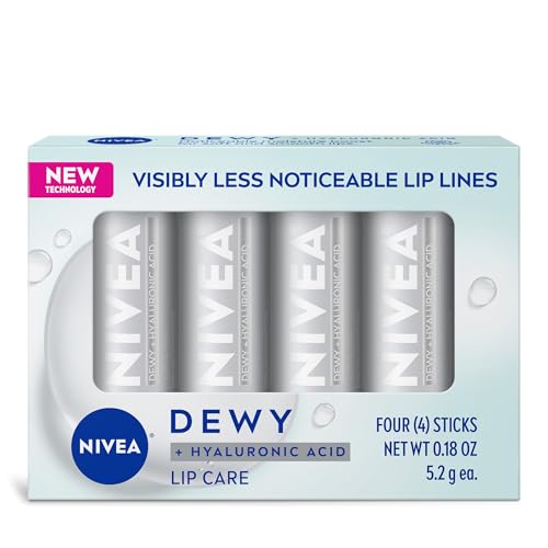 NIVEA Dewy Lip Care with Hyaluronic Acid, 4-Pack Moisturizing Balm (0.18 oz each)