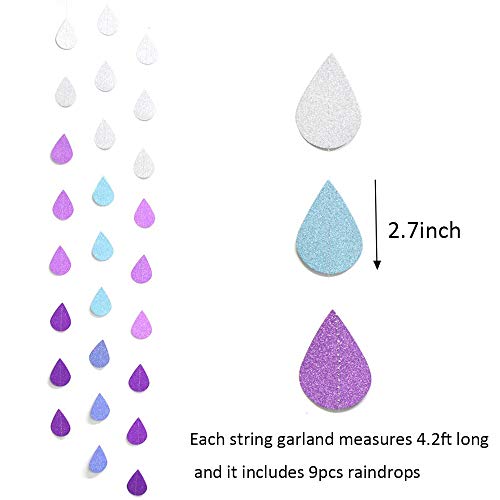 38ft Glitter Paper Raindrop Garland for Baby Shower & Party Decor