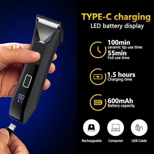 Manscape 3-in-1 Body Trimmer for Men, Groin, Pubic & Ball Hair Shaver No-Nick, Nose Hair Trimmer, Body Groomer for Smooth Shaving, Lightweight with Travel Lock, LED Display, IPX7 Waterproof, Gift Men