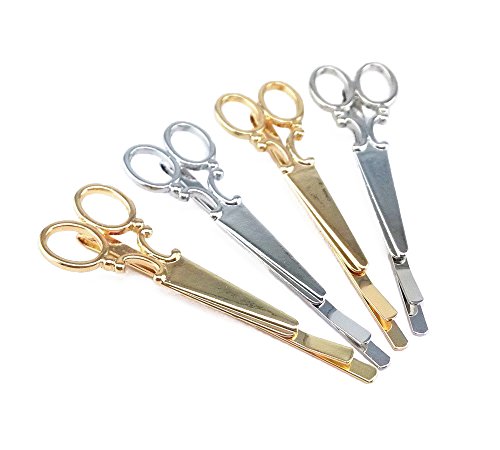 Gold and Silver Scissors-Shaped Hair Clips 4-Pack for Weddings & Parties