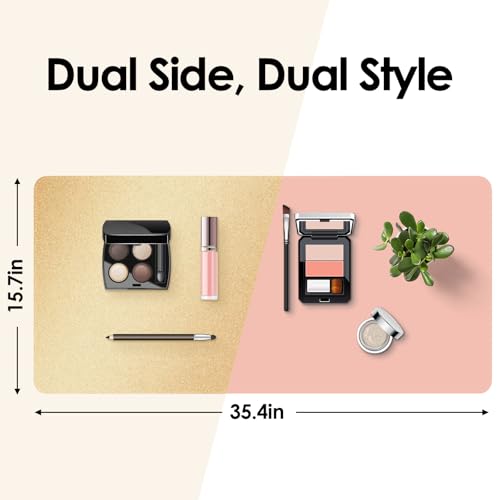 TOHONFOO Dual-Sided Makeup Mat, 35.4x15.7in, Gold & Pink Decor