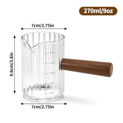 9 Oz Espresso Measuring Cup with Wood Handle - Glass Milk Frother