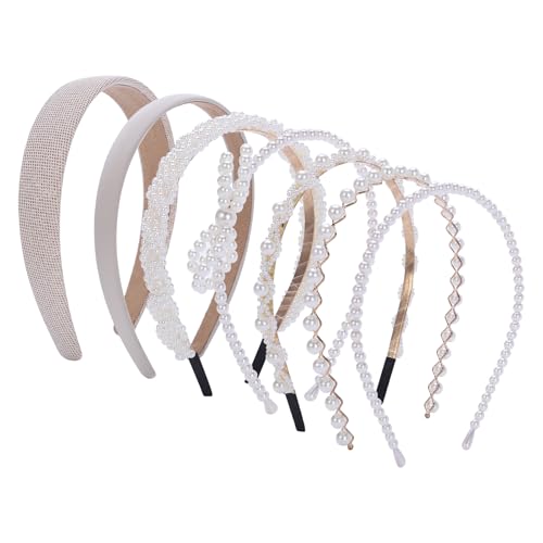 Candygirl 7 Pcs White Pearl Headbands for Women - Elegant Hair Accessories