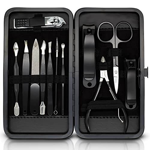ASH ISLAND Black Stainless Nail Clippers Set - 12 in 1 Travel Kit