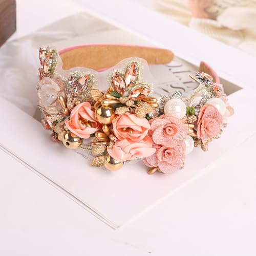 TURTLEDOVE Pink Baroque Floral Rhinestone Headband for Weddings
