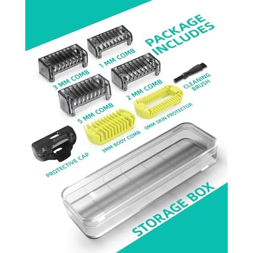 Guard Combs Kit with Case Compatible with Philips Norelco OneBlade Handles, 1/2/3/5mm Guide Combs, 0/3mm Body Comb and Protective Cap for Electric Shaver Accessories for Men (7 Pcs)