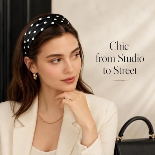 2 Pack Wide Black White Polka Dot Headband for Women