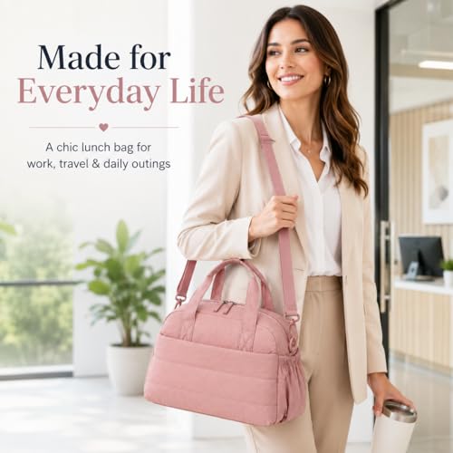 CAMTOP Quilted Lunch Bag for Women - Lightweight Insulated Tote