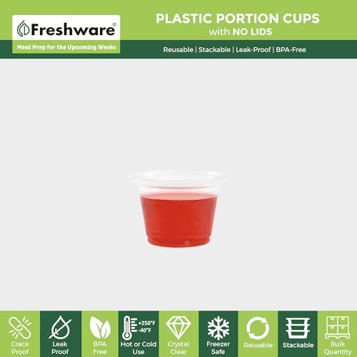 Freshware 1 Ounce Plastic Portion Cups - 250 Count for Meal Prep & Sauces