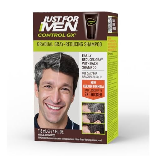 Just for Men Control GX Grey Reducing Shampoo, Gradual Hair Color with Keratin for Stronger Thicker and Healthier Looking Hair, 4 Fl Oz - Pack of 1