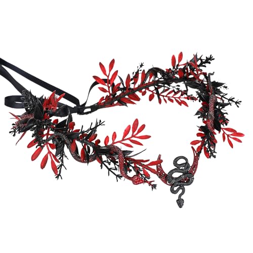 MOSTORY Gothic Snake Flower Crown - Red-Black Medusa Headpiece for Witch Cosplay