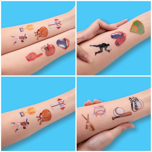 Baseball Themed Temporary Tattoos for Kids - 60 PCS Set