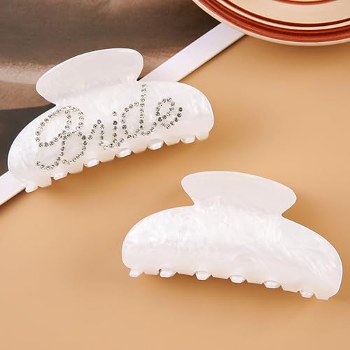 DUOJINSANXI White 2-Pack Bridal Claw Hair Clips Rhinestone Logo for Wedding & Party