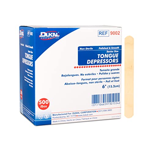 Dukal 6-Inch Wooden Tongue Depressors, Non-Sterile, 500 Count