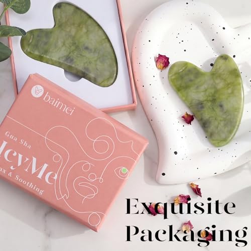 BAIMEI Facial Massage Set with Rose Quartz Roller & Jade Gua Sha - Skin Care Tools for Face & Neck
