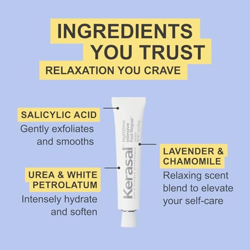 Kerasal Nighttime Intensive Foot Repair, Skin Healing Ointment for Cracked Heels and Dry Feet, 1 oz (Packaging May Vary)