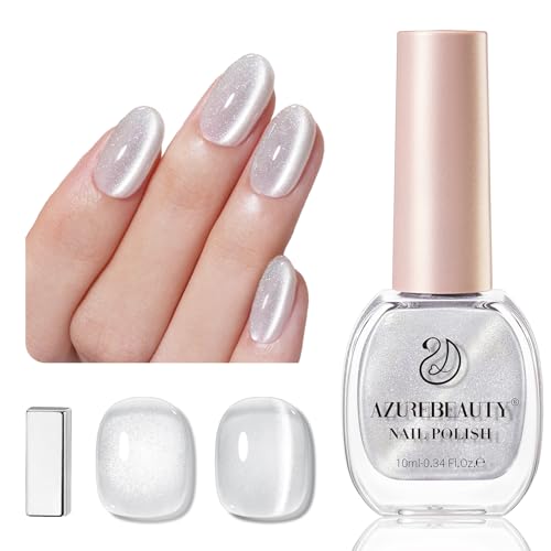 AzureBeauty C-Silver Cat Eye Magnetic Nail Polish Fast Dry Glitter Top Coat for Women Girls