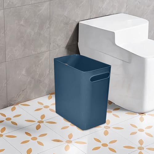 Compact 1.8 Gallon Plastic Trash Can - Blue Wastebasket for Home & Office