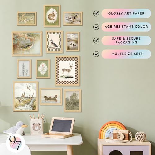 Vintage Nursery Wall Art Set - 12 Unframed Duck & Deer Prints