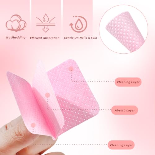 Pink & White MAYEEN 1200 Pack Lint-Free Nail Wipes & 2x 100ML Acetone Dispensers Travel Kit