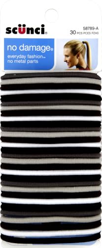 Scunci No Damage Hair Ties - Large Multicolor Elastics, 30 Pack